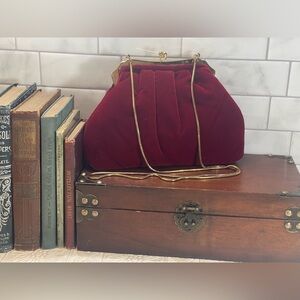Vintage Carolyne Barton Gold and Red Velvet Velour Evening Purse Chain Strap